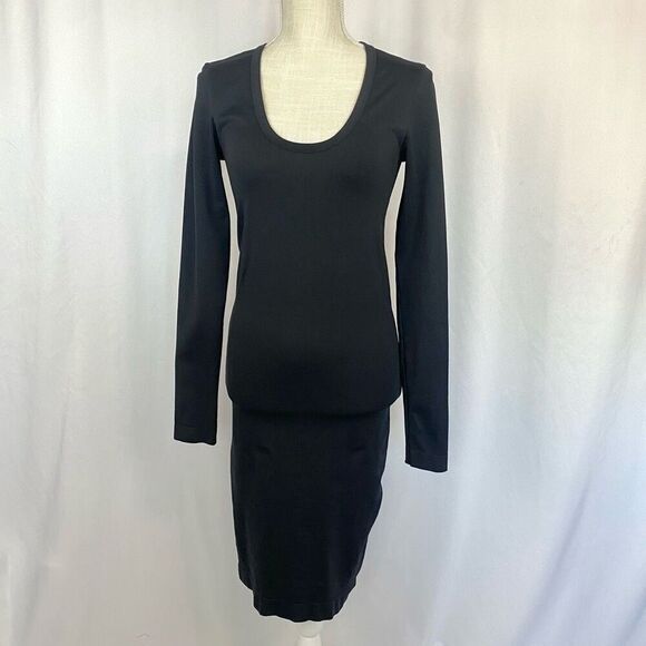 Designer Helmut Lang Scoop Neck Bodycon Dress Black Long Sleeve Women’s Sz M/L - Picture 1 of 7